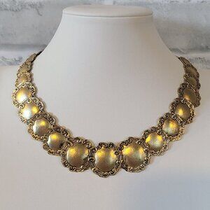 Vintage Filigree Disc Statement Necklace Runway Piece MCM Gold Tone Unique HTF